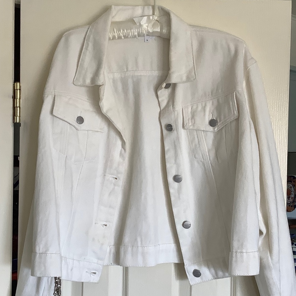 White Denim Jacket with Rhinestones